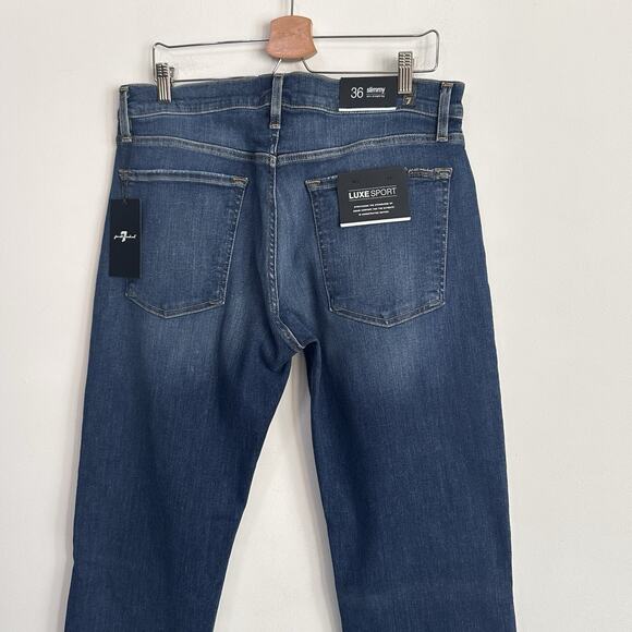 7 For All Mankind Jeans 36 x 34 Mens Slimmy Slim Straight Leg Luxe Sport NEW - Picture 7 of 10
